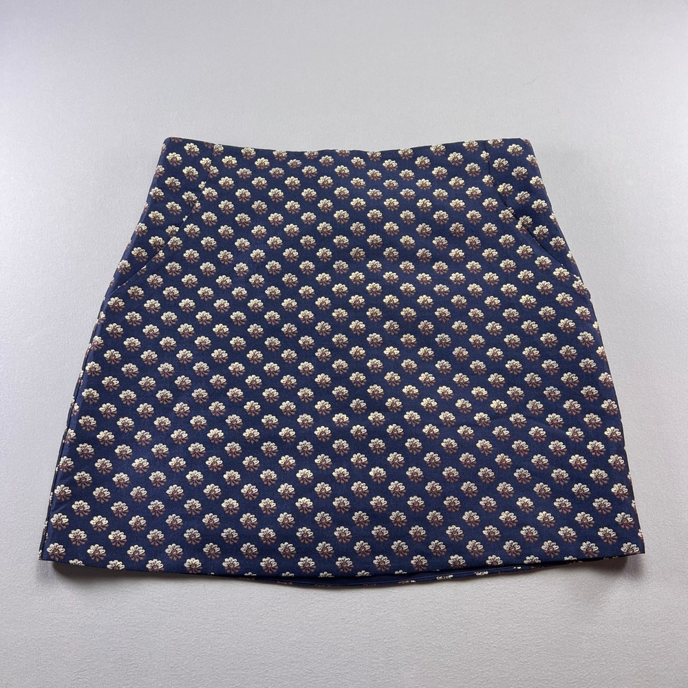 Paris Atelier By & Other Stories Mini Skirt Women 12 Blue Floral Back Zip Formal